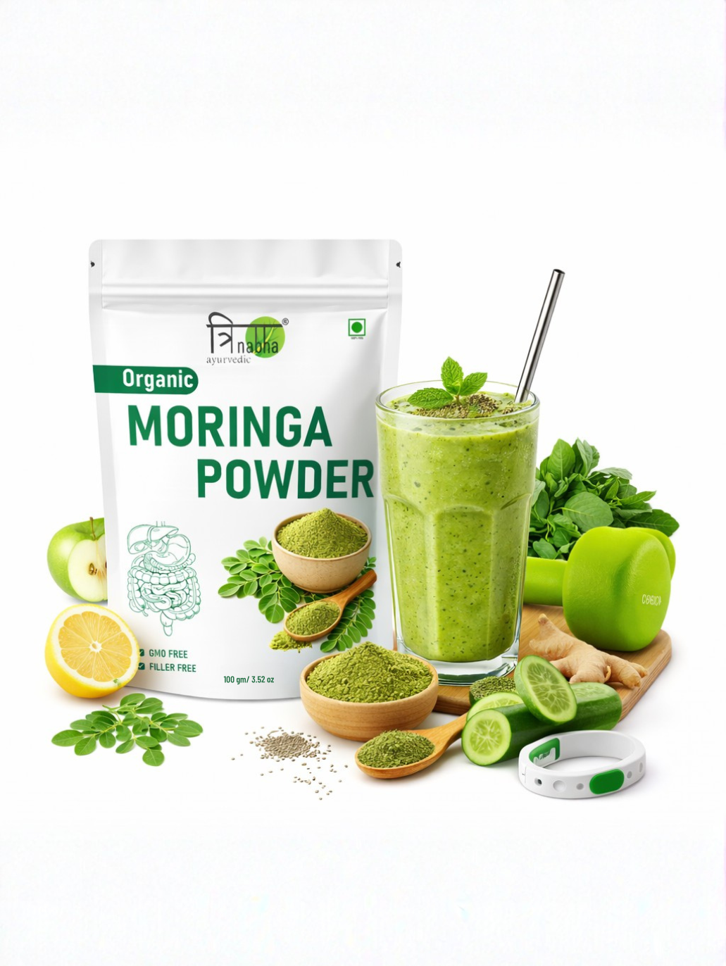 Trinabha Organic Moringa Powder – GMO Free, Filler Free, 100g | Ayurvedic Superfood