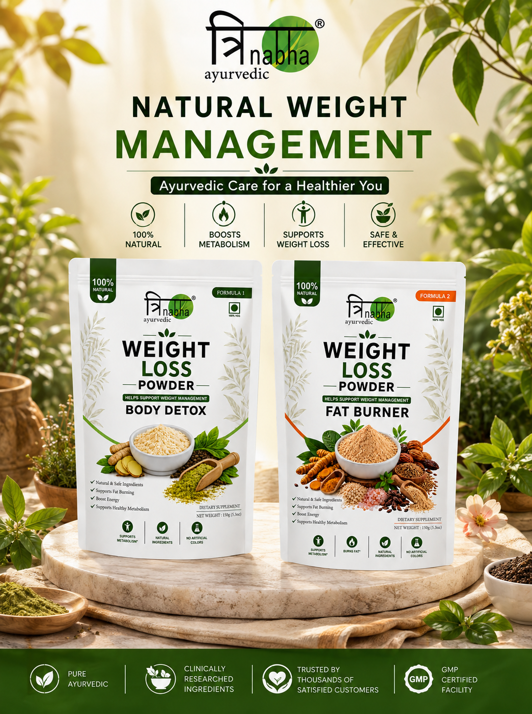 Trinabha Ayurvedic Weight Loss Combo | Body Detox + Fat Burner Powder | 2-Step Natural Weight Management System | 150g + 150g