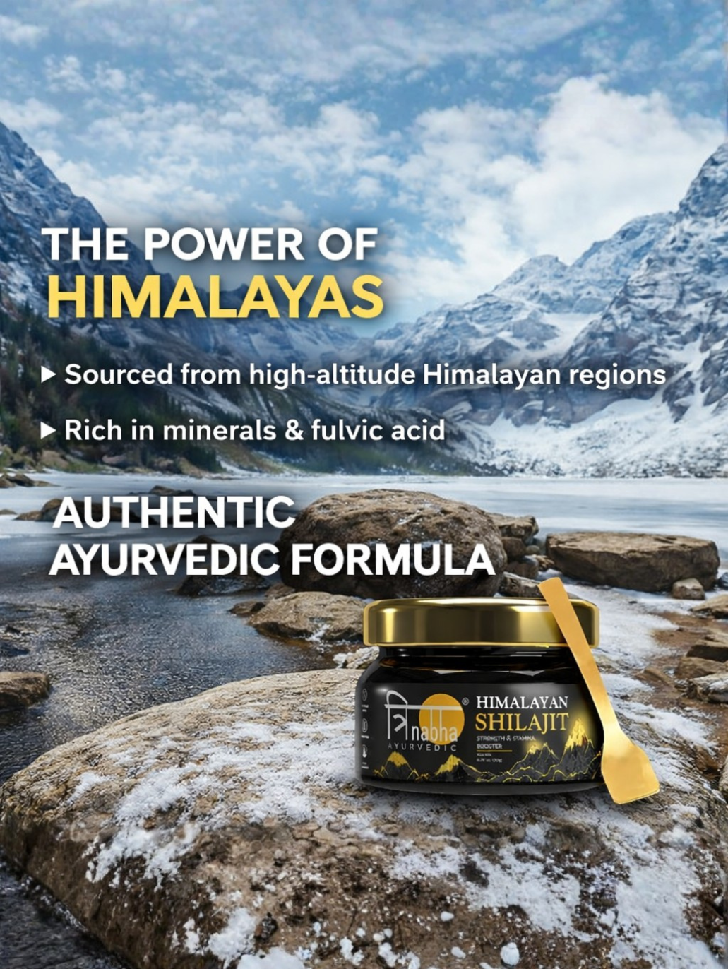 Authentic Ayurvedic formula Shilajit resin sourced from high-altitude Himalayan regions, rich in minerals and fulvic acid.