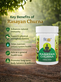 List of key benefits for Rasayan Churna including natural immunity, stamina, and urinary system health.