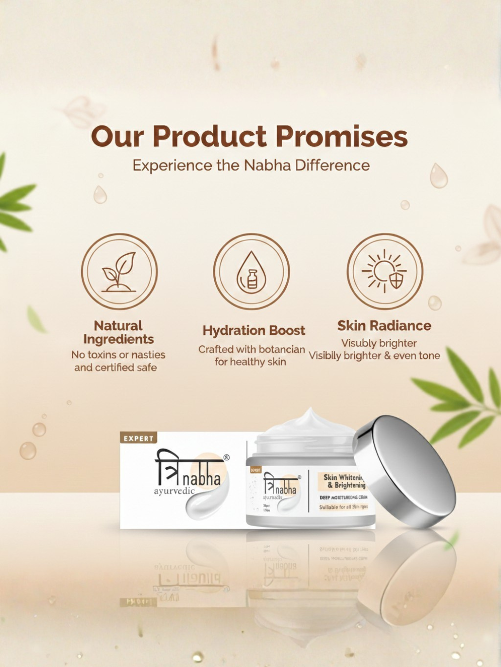 Natural Ayurvedic skin cream with hydration boost and skin radiance benefits for healthy glowing skin