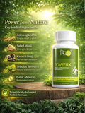 Infographic of PowerX key herbal ingredients including Ashwagandha for stress, Safed Musli for strength, and Kaunch Beej for performance.