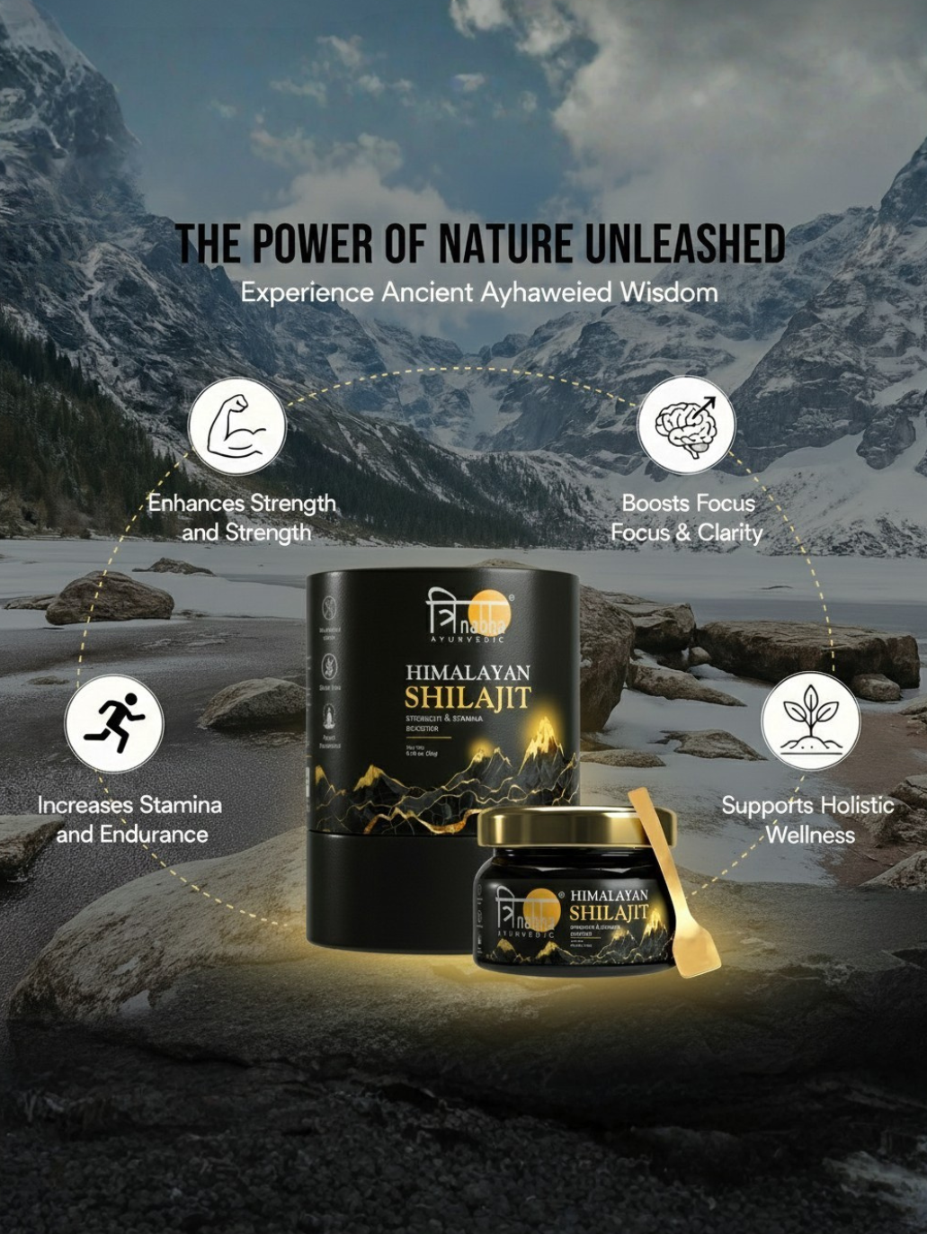 Product infographic displaying benefits: Enhances Strength, Boosts Focus and Clarity, Increases Stamina and Endurance, and Supports Holistic Wellness.