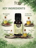 Key ingredients of Trinabha hair oil: Rosemary Oil, Cedar Oil, Punarnava, Manjistha, and Tea Tree Oil.