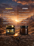 Comparison chart showing Trinabha's 75% plus fulvic acid with Ashwagandha versus other lower-quality Shilajit products